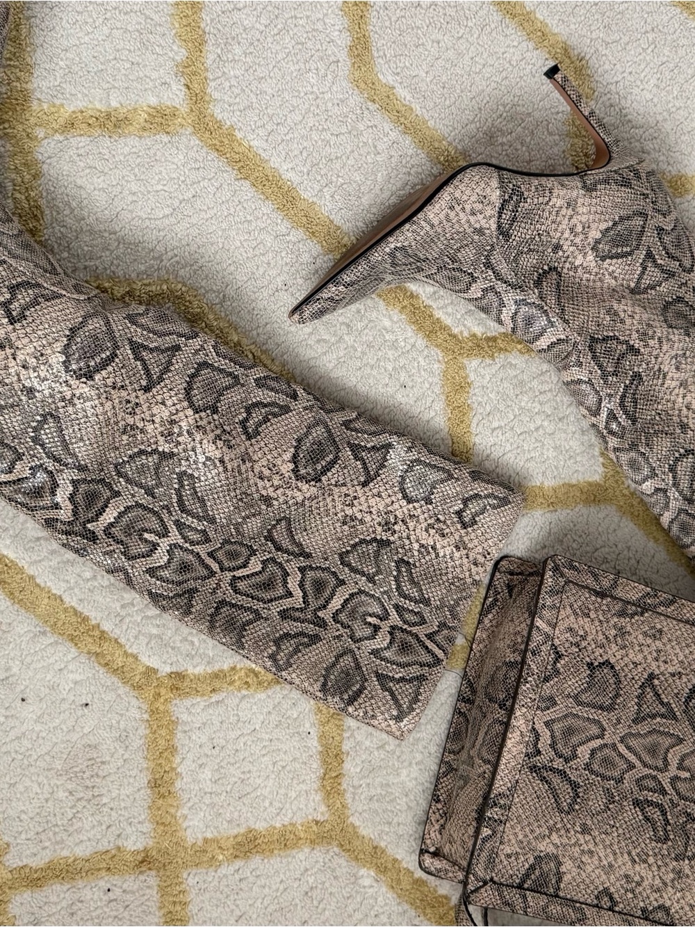 Snake-Print Knee-High Stiletto Boots - Beige - Picture 6 of 12